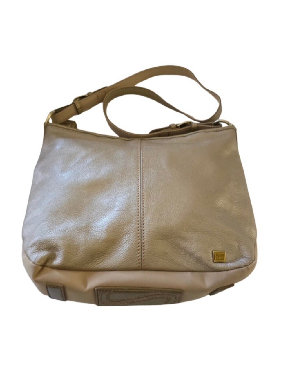 The SAK Taupe Pebbled Leather Bag  Medium Shoulder Purse Pattern Interior